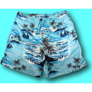 Men's George Swim Trunks Shorts M (32-34) Blue Palm Tree Print